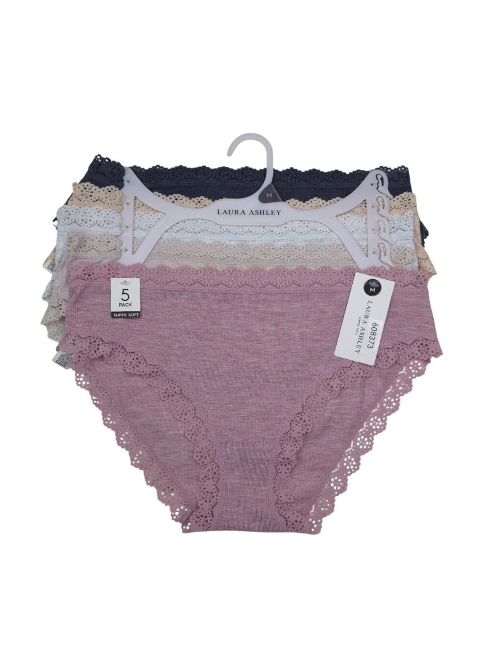 Laura Ashley Womens 5-Pack Super Soft Panties Bikinini Brief Lace Trimmed Medium